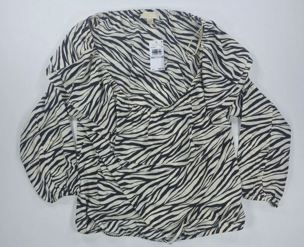 Michael Kors Women's Tiger-Print Ruffled Cold Shoulder Blouse Top 1X Bone